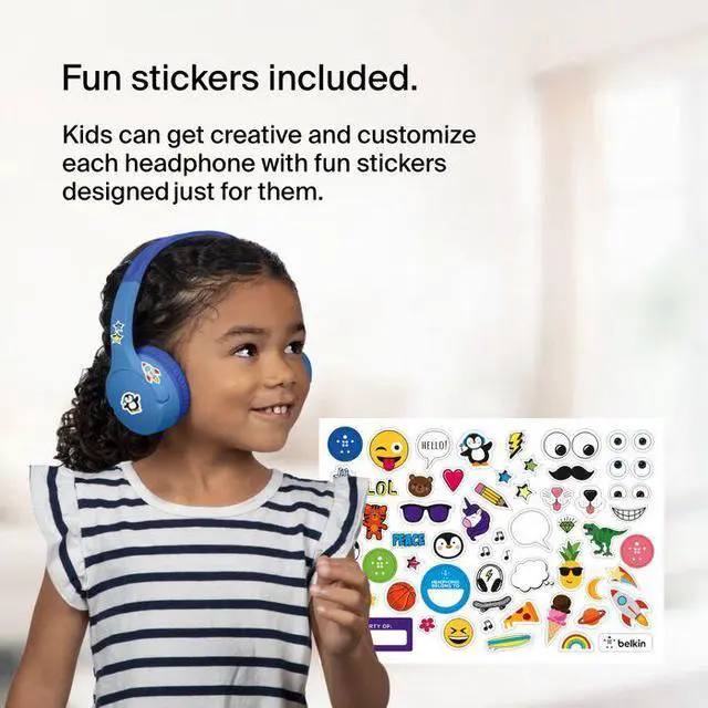 Alt view image 6 of 9 - Belkin SoundForm Mini Wireless On-Ear Headphones for Kids - Blue
