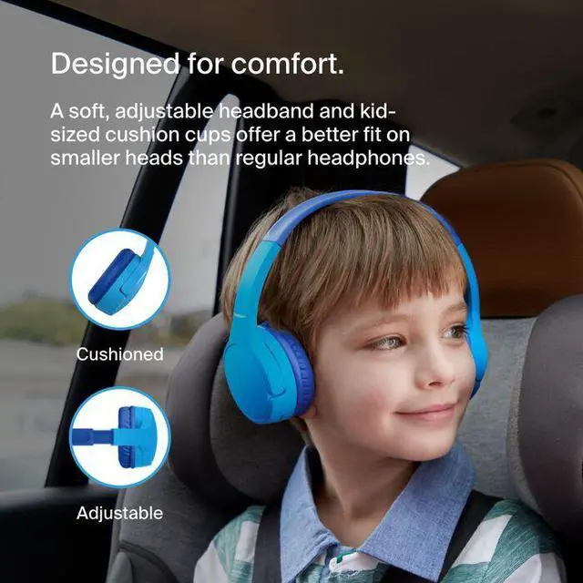 Alt view image 7 of 9 - Belkin SoundForm Mini Wireless On-Ear Headphones for Kids - Blue