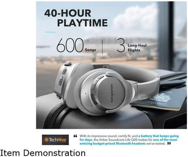 Alt view image 5 of 5 - Anker Soundcore Life Q20 Hybrid Active Noise Cancelling Headphones, Wireless Over Ear Bluetooth Headphones with 40H Playtime, Hi-Res Audio, Deep Bass, Memory Foam Ear Cups and Headband for Travel, Work