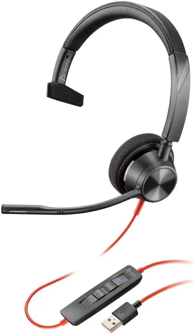 Main image of Poly Blackwire 3310 Microsoft Teams Certified USB-A Headset - Mono - USB Type A, Mini-phone (3.5mm) - Wired - 32 Ohm - 20 Hz - 20 kHz - On-ear - Monaural - Ear-cup - 7.10 ft Cable - Omni-directional M