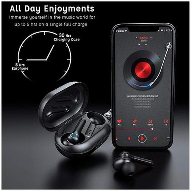 Alt view image 5 of 6 - True Wireless Earbuds Headphones with CVC 8.0 Noise Reduction, Bluetooth 5.0 Earphones, AptX Deep Bass, in-Ear Touch Control, IP7 Waterproof, USB-C Quick Charge 30h Playtime Wireless Headphones Black