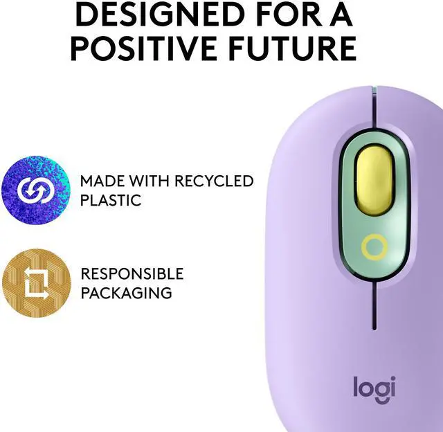 Alt view image 2 of 9 - Logitech POP Wireless Ambidextrous Optical USB Mouse Daydream (910-006544)