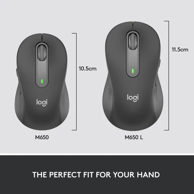 Alt view image 7 of 9 - Logitech Signature M650 Mouse - Wireless - Bluetooth/Radio Frequency - Graphite - USB - 4000 dpi - Scroll Wheel - Medium Hand/Palm Size - Right-handed Only