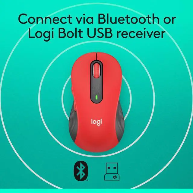 Alt view image 6 of 10 - Logitech Signature M650 L Mouse - Optical - Wireless - Bluetooth/Radio Frequency - Red - USB - 2000 dpi - Scroll Wheel - 5 Button(s) - 5 Programmable Button(s) - Large Hand/Palm Size