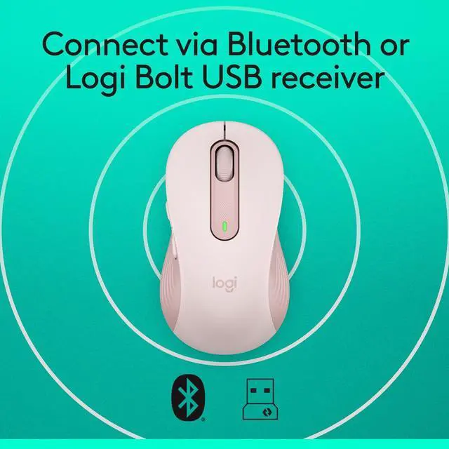Alt view image 6 of 10 - Logitech Signature M650 Mouse - Optical - Wireless - Bluetooth/Radio Frequency - Rose - USB - 2000 dpi - Scroll Wheel - 5 Button(s) - 5 Programmable Button(s) - Medium Hand/Palm Size