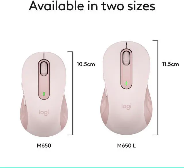 Alt view image 9 of 10 - Logitech Signature M650 Mouse - Optical - Wireless - Bluetooth/Radio Frequency - Rose - USB - 2000 dpi - Scroll Wheel - 5 Button(s) - 5 Programmable Button(s) - Medium Hand/Palm Size