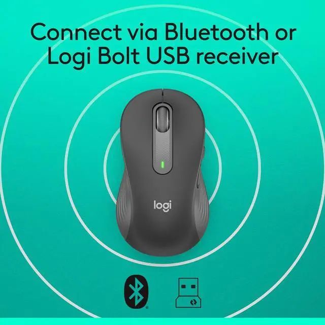Alt view image 6 of 10 - Logitech Signature M650 L LEFT Mouse - Optical - Wireless - Bluetooth/Radio Frequency - Graphite - USB - 2000 dpi - Scroll Wheel - 5 Button(s) - 5 Programmable Button(s) - Large Hand/Palm Size - Left-