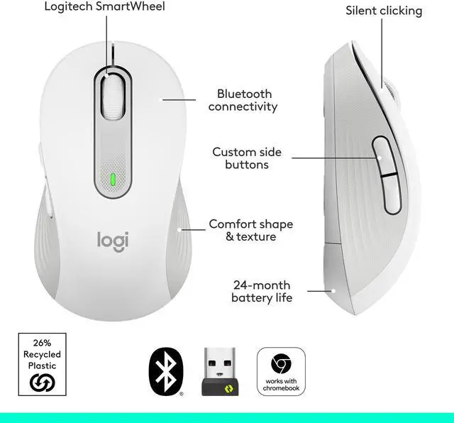 Alt view image 7 of 10 - Logitech Signature M650 Wireless Mouse - For Small to Medium Sized Hands, 2-Year Battery, Silent Clicks, Customizable Side Buttons, Bluetooth, for PC/Mac/Multi-Device/Chromebook