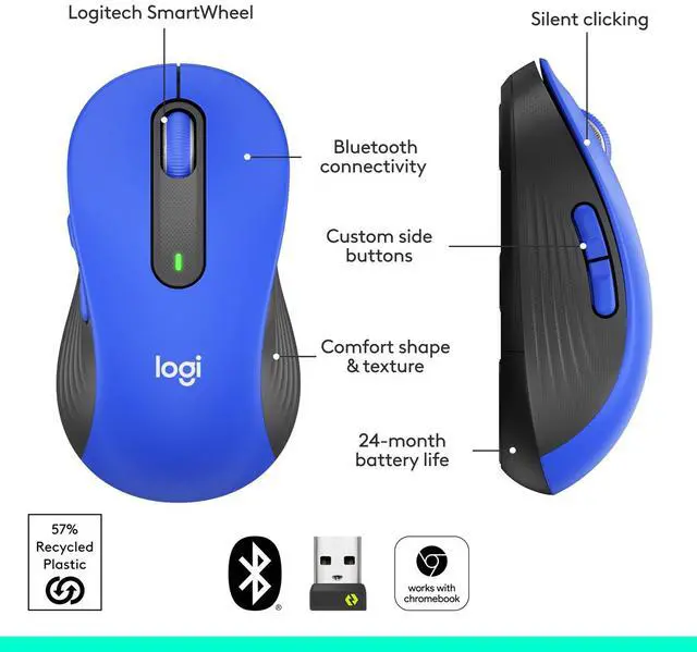 Alt view image 7 of 10 - Logitech Signature M650 L Mouse - Optical - Wireless - Bluetooth/Radio Frequency - Blue - USB - 2000 dpi - Scroll Wheel - 5 Button(s) - 5 Programmable Button(s) - Large Hand/Palm Size
