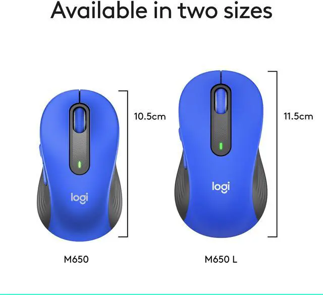 Alt view image 9 of 10 - Logitech Signature M650 L Mouse - Optical - Wireless - Bluetooth/Radio Frequency - Blue - USB - 2000 dpi - Scroll Wheel - 5 Button(s) - 5 Programmable Button(s) - Large Hand/Palm Size