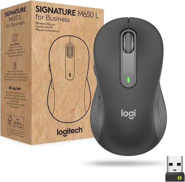Main image of Logitech Signature M650 L for Business Wireless Mouse, for Large Sized Hands, Logi Bolt, Bluetooth, SmartWheel - Graphite