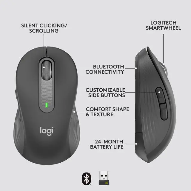 Alt view image 7 of 9 - Logitech Signature M650 L for Business Wireless Mouse, for Large Sized Hands, Logi Bolt, Bluetooth, SmartWheel - Graphite