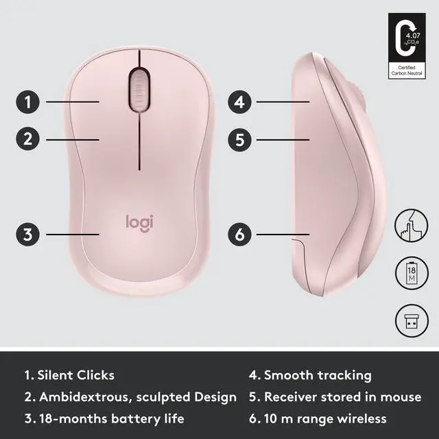 Alt view image 7 of 9 - Logitech M240 Silent Bluetooth Mouse, Wireless, Compact, Portable, Smooth Tracking, 18-Month Battery, for Windows, macOS, ChromeOS, Compatible with PC, Mac, Laptop, Tablets - Rose