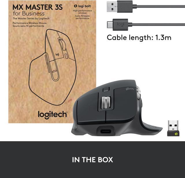 Alt view image 11 of 10 - Logitech MX Master 3S for Business, Wireless Mouse with Quiet Clicks, 8K DPI, Secured Logi Bolt USB Receiver, Bluetooth, USB-C Charging, MagSpeed Scrolling, Windows/Mac/Chrome/Linux - Graphite