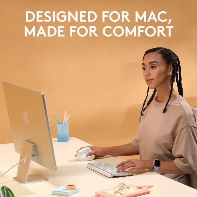Alt view image 3 of 11 - Logitech Lift for Mac Wireless Vertical Ergonomic Mouse, Bluetooth, Quiet Clicks, Silent Smartwheel, 4 Customisable Buttons, for macOS/iPadOS/MacBook Pro/ Air/iMac/iPad - Off White
