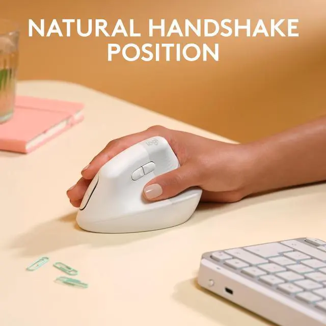 Alt view image 5 of 11 - Logitech Lift for Mac Wireless Vertical Ergonomic Mouse, Bluetooth, Quiet Clicks, Silent Smartwheel, 4 Customisable Buttons, for macOS/iPadOS/MacBook Pro/ Air/iMac/iPad - Off White