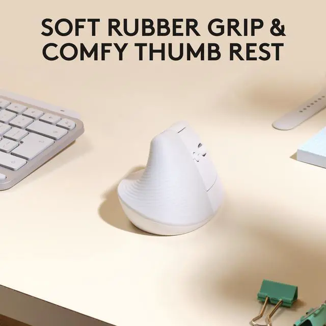Alt view image 6 of 11 - Logitech Lift for Mac Wireless Vertical Ergonomic Mouse, Bluetooth, Quiet Clicks, Silent Smartwheel, 4 Customisable Buttons, for macOS/iPadOS/MacBook Pro/ Air/iMac/iPad - Off White