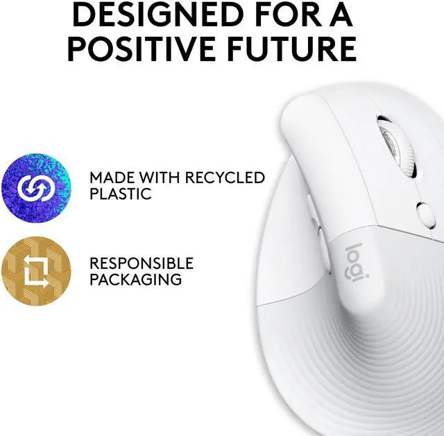 Alt view image 2 of 11 - Logitech Lift for Mac Wireless Vertical Ergonomic Mouse, Bluetooth, Quiet Clicks, Silent Smartwheel, 4 Customisable Buttons, for macOS/iPadOS/MacBook Pro/ Air/iMac/iPad - Off White