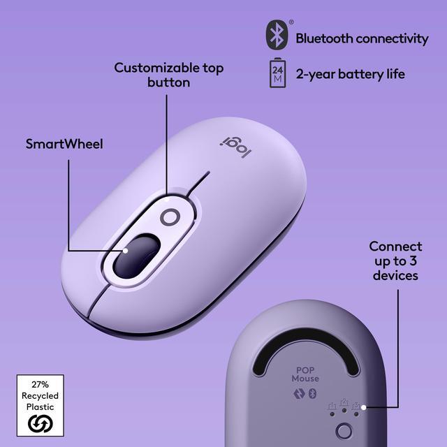 Alt view image 5 of 9 - Logitech POP Mouse, Wireless Mouse with Customizable Emojis, SilentTouch Technology, Precision/Speed Scroll, Compact Design, Bluetooth, Multi-Device, OS Compatible - Cosmos