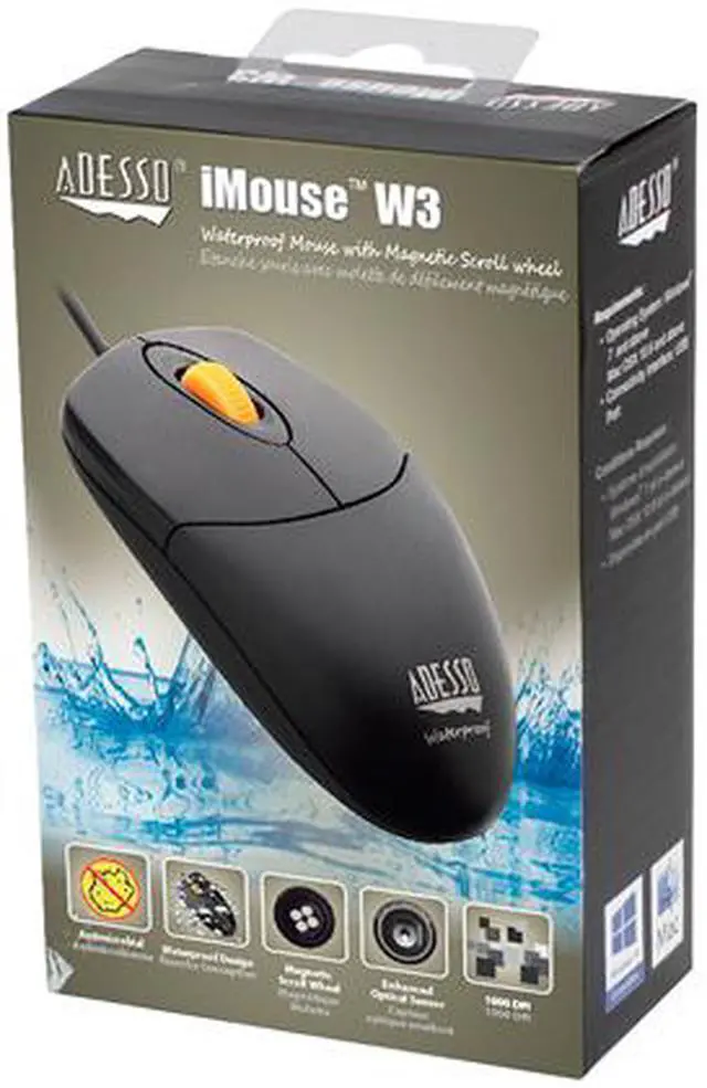 Alt view image 8 of 8 - Adesso Wired Waterproof Optical Mouse Black (IMOUSEW3)