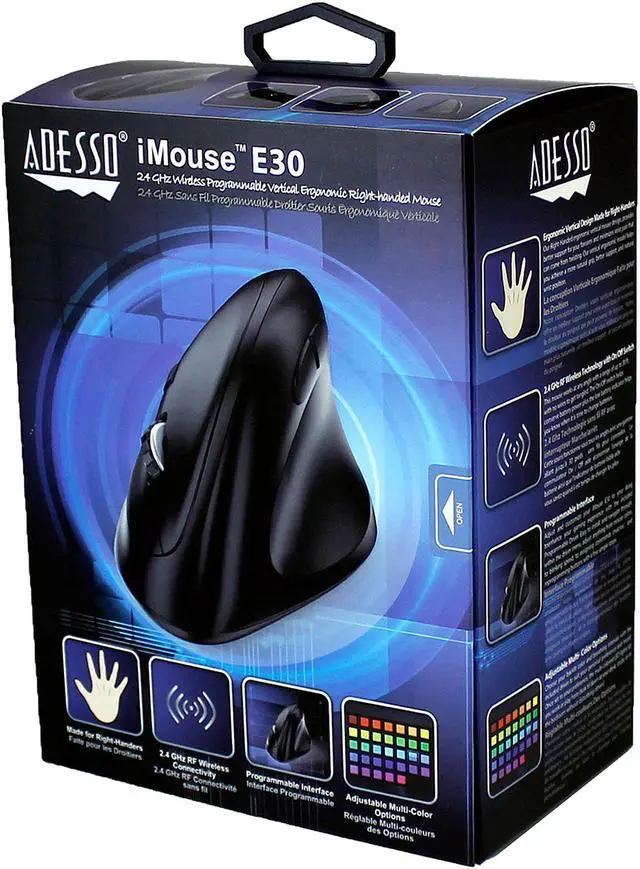 Alt view image 5 of 5 - ADESSO IMOUSEE30 ADESSO 2.4GHZ RF WIRELESS  VERTICAL ERGONOMIC MOUSE WITH PROGRAMMABLE DRIVER TO