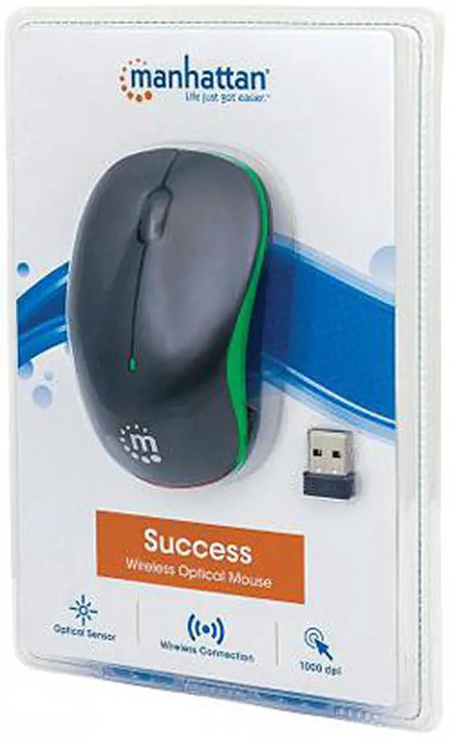 Alt view image 5 of 5 - Manhattan - Success Wireless Optical Mouse / USB, Three Buttons with Scroll Wheel, 1000 dpi, Green/Black