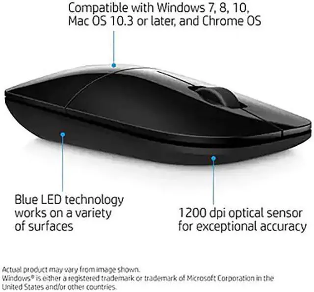 Alt view image 6 of 7 - HP Z3700 Black Wireless Mouse V0L79AA#ABL
