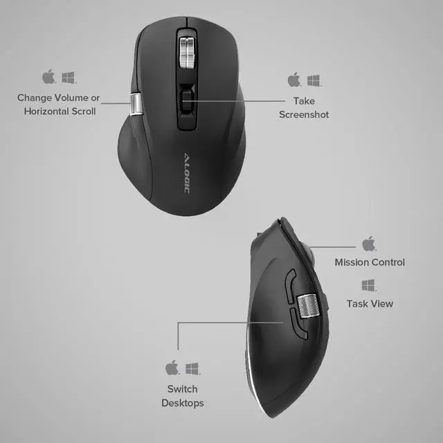 Alt view image 4 of 8 - Alogic Bluetooth USB-C Rechargeable 7 Keys Programmable Mouse - Cable/Wireless - Bluetooth/Radio Frequency - 2.40 GHz - Rechargeable - Black - USB Type C - 6400 dpi - Scroll Wheel - 7 Programmable But