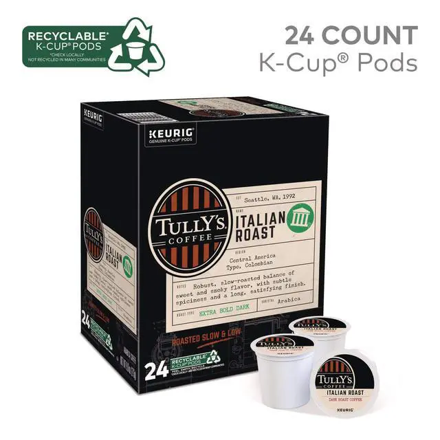 Alt view image 7 of 8 - Tully's Coffee K-Cup Italian Roast Coffee, Keurig Single-Serve K-Cup Pods, Regular Dark Roast coffee, 24 Count / Box (193019)