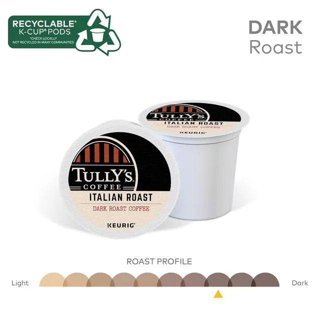 Alt view image 2 of 8 - Tully's Coffee K-Cup Italian Roast Coffee, Keurig Single-Serve K-Cup Pods, Regular Dark Roast coffee, 24 Count / Box (193019)