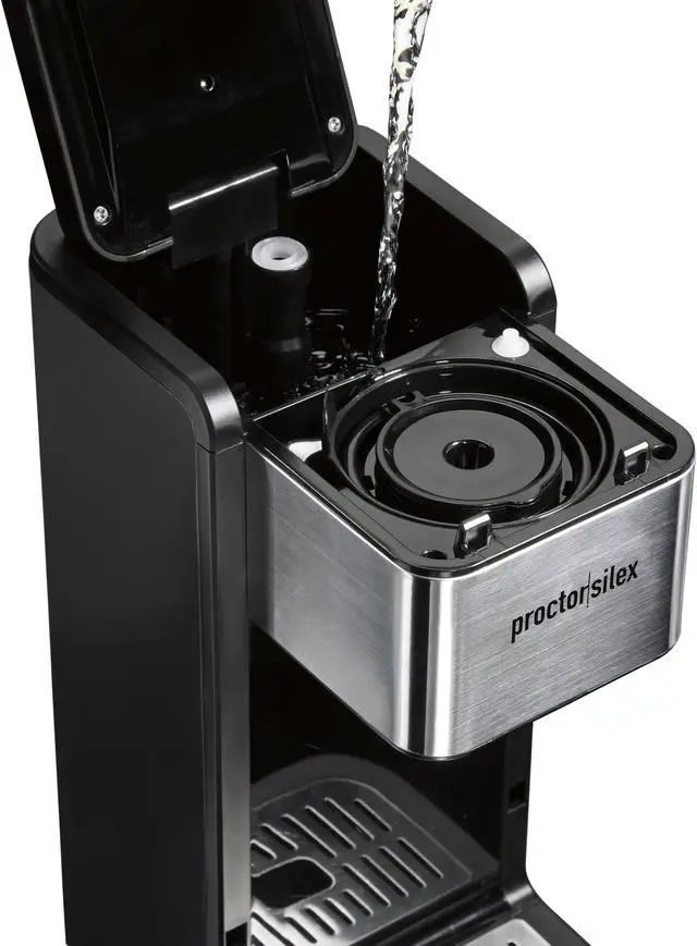 Alt view image 4 of 7 - proctor-silex single-serve coffee maker compatible with pod packs and grounds, 40 oz. reservoir makes four 10 oz. cups without refilling, black & stainless steel (49919)