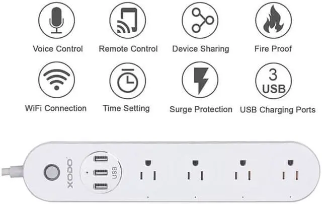 Alt view image 2 of 7 - XODO WP4 Smart Power Strip - WiFi Surge Protector with 3 USB Ports and 4 Outlets - App Controlled Appliance - Time Schedule - No Hub Required - Compatible with Alexa and Google Home Assistant