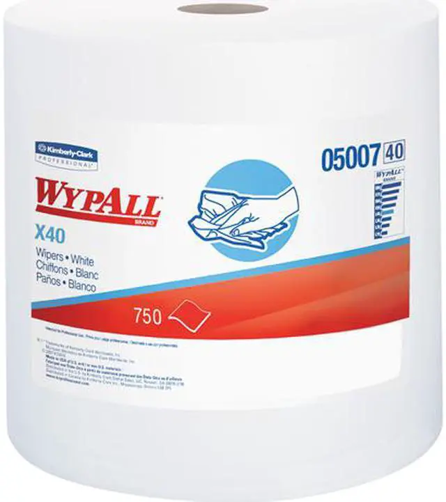 Main image of WypAll L40 Disposable Cleaning and Drying Towels (05007), Limited Use Towels, White, 1 Jumbo Roll per Case, 750 Sheets per Roll