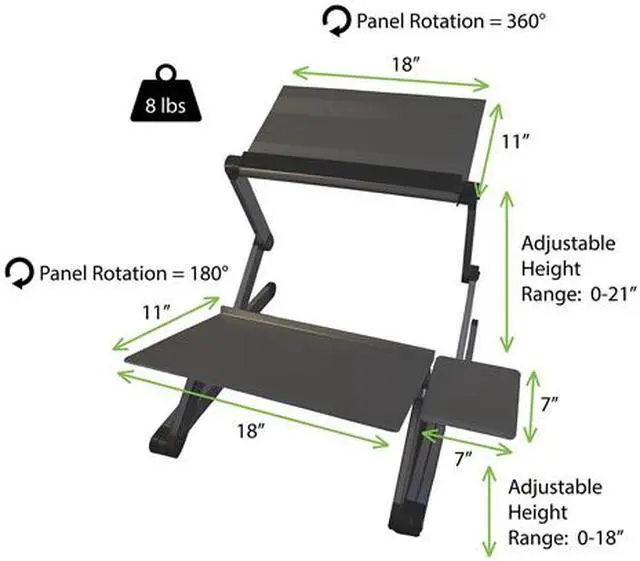Alt view image 2 of 7 - WorkEZ Standing Desk Converter for Laptops ergonomic adjustable height sit to stand up desktop stand riser topper small lightweight portable aluminum computer macbook negative tilt keyboard tray,black