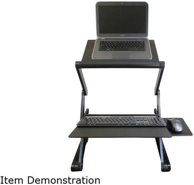 Alt view image 3 of 7 - WorkEZ Standing Desk Converter for Laptops ergonomic adjustable height sit to stand up desktop stand riser topper small lightweight portable aluminum computer macbook negative tilt keyboard tray,black