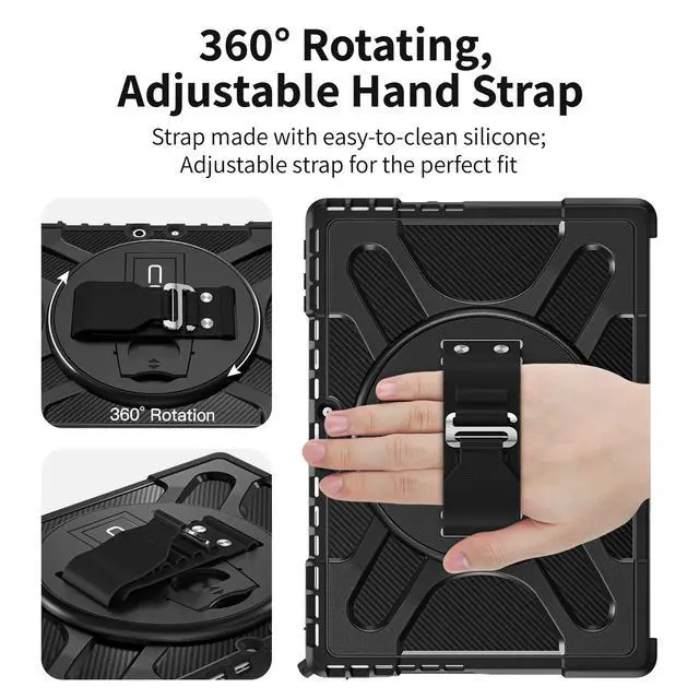 Alt view image 4 of 7 - CODi Rugged Case for Microsoft Surface Pro 9, 10 & 11 and Surface Pro Snapdragon X Plus 10/11 with Kickstand and Hand Strap