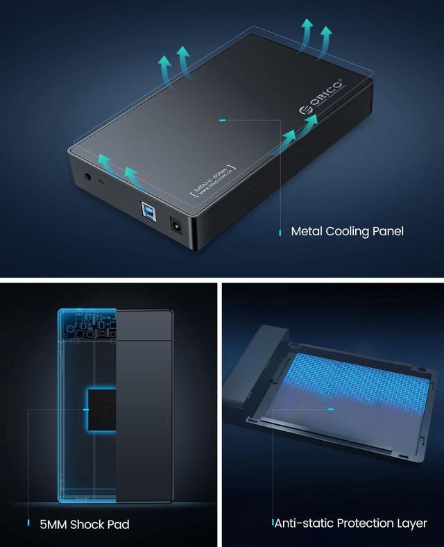 Alt view image 4 of 7 - [Support UASP and 18TB Drives] ORICO Tool Free USB 3.0 to SATA External Hard Drive Enclosure Case for 3.5inch  SATA HDD and SSD - Black (3588US3)