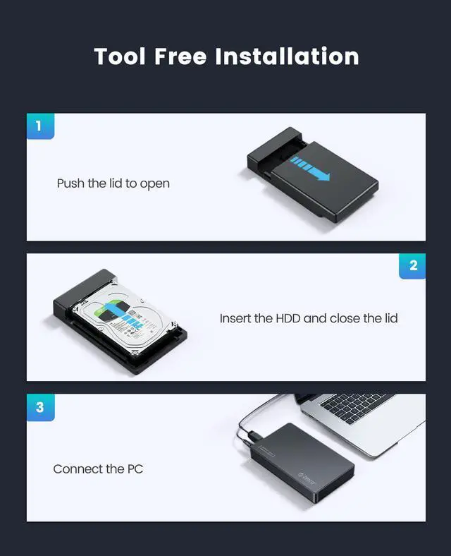 Alt view image 6 of 7 - [Support UASP and 18TB Drives] ORICO Tool Free USB 3.0 to SATA External Hard Drive Enclosure Case for 3.5inch  SATA HDD and SSD - Black (3588US3)