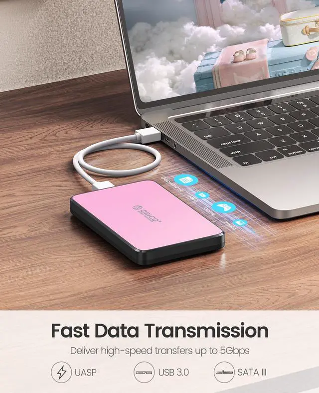 Alt view image 2 of 7 - ORICO 2.5" USB 3.0 SATA External Hard Drive Enclosure Tool-less installation for 2.5 inch 9mm 7.5 mm SATA HDD SSD Enclosure [UASP Supported]- Red