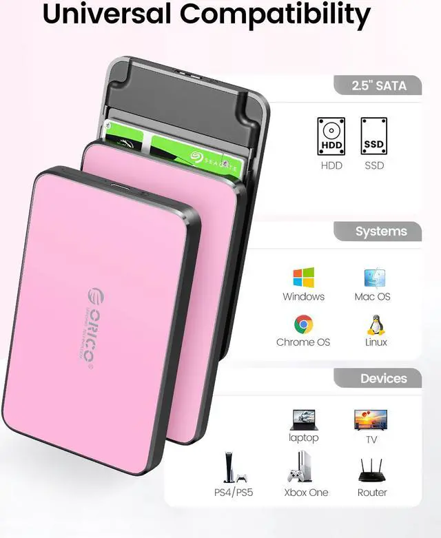 Alt view image 3 of 7 - ORICO 2.5" USB 3.0 SATA External Hard Drive Enclosure Tool-less installation for 2.5 inch 9mm 7.5 mm SATA HDD SSD Enclosure [UASP Supported]- Red