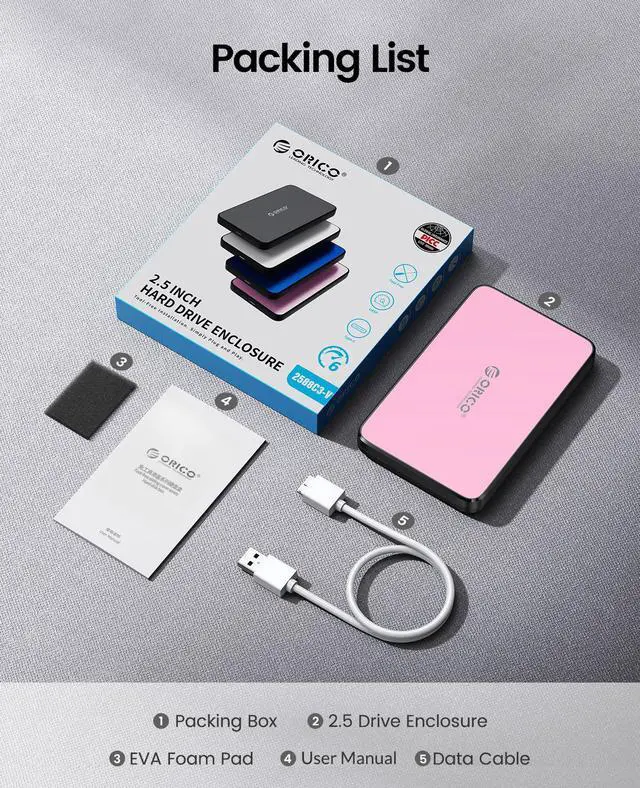 Alt view image 7 of 7 - ORICO 2.5" USB 3.0 SATA External Hard Drive Enclosure Tool-less installation for 2.5 inch 9mm 7.5 mm SATA HDD SSD Enclosure [UASP Supported]- Red