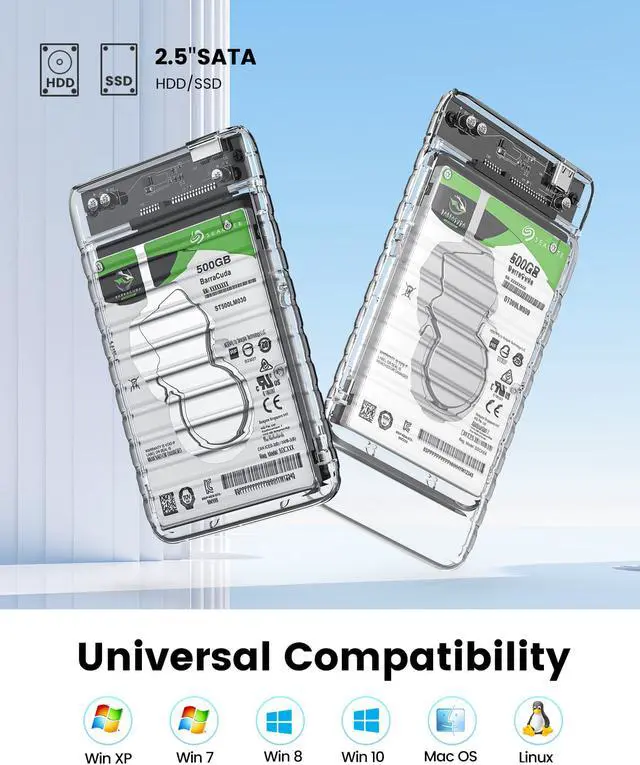 Alt view image 7 of 7 - ORICO 2.5" Transparent USB 3.0 to SATA 3.0 External Hard Drive Disk Enclosure Box, USB 3.0 High-Speed Case for 2.5" HDD / SSD, Case Support UASP Protocol SATA III Tool Free [Upgrade Version]