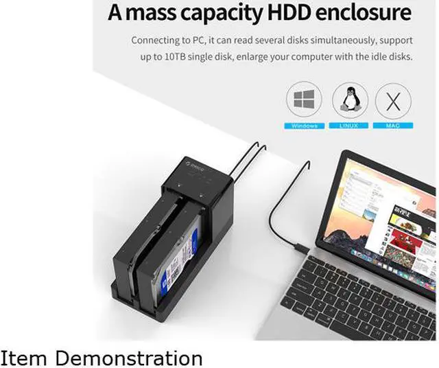 Alt view image 5 of 7 - [Clone] ORICO USB 3.0 to SATA Dual Bay Hard Drive Docking Station SATA III UASP UP TO 5Gbps Horizontal Lay-Flat HDD Installation Design for 2.5 Inch & 3.5 Inch HDD SSD Tool-Free