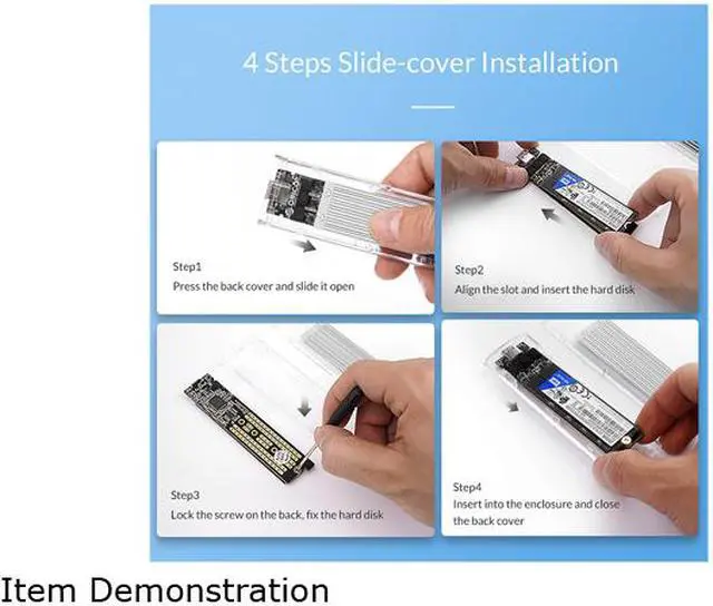 Alt view image 5 of 7 - ORICO TCM2-C3 Aluminum USB 3.1 Gen2 Type-C NVMe M.2 Hard Drive Enclosure 10Gbps Date Transfer Rate Support UASP Protocol with Type-C to C Cable - Silver