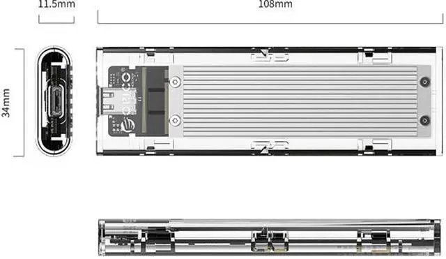 Alt view image 2 of 7 - ORICO TCM2-C3 Aluminum USB 3.1 Gen2 Type-C NVMe M.2 Hard Drive Enclosure 10Gbps Date Transfer Rate Support UASP Protocol with Type-C to C Cable - Silver