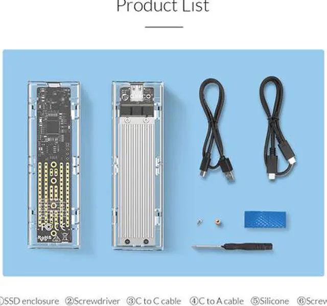 Alt view image 4 of 7 - ORICO TCM2-C3 Aluminum USB 3.1 Gen2 Type-C NVMe M.2 Hard Drive Enclosure 10Gbps Date Transfer Rate Support UASP Protocol with Type-C to C Cable - Silver