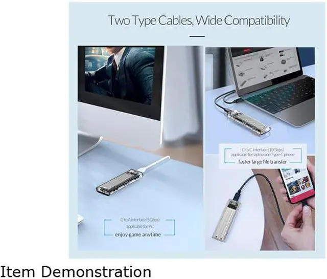 Alt view image 6 of 7 - ORICO TCM2-C3 Aluminum USB 3.1 Gen2 Type-C NVMe M.2 Hard Drive Enclosure 10Gbps Date Transfer Rate Support UASP Protocol with Type-C to C Cable - Silver