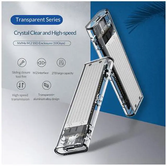 Alt view image 3 of 7 - ORICO TCM2-C3 Aluminum USB 3.1 Gen2 Type-C NVMe M.2 Hard Drive Enclosure 10Gbps Date Transfer Rate Support UASP Protocol with Type-C to C Cable - Silver