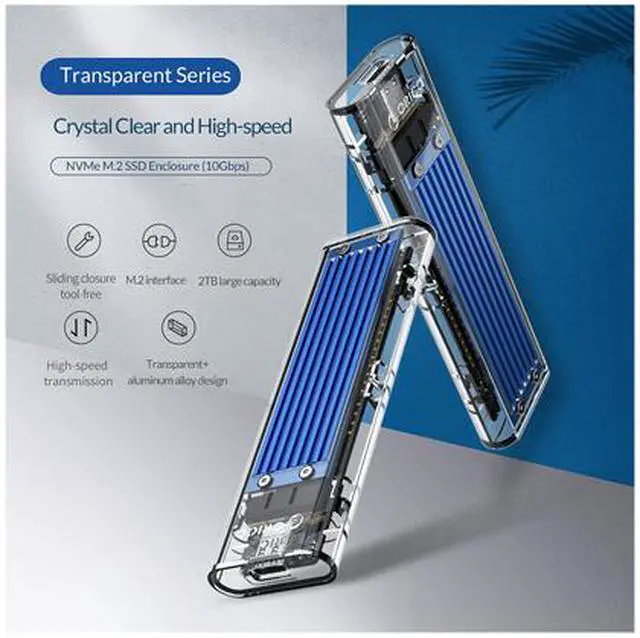 Alt view image 3 of 7 - ORICO TCM2-C3 Aluminum USB 3.1 Gen2 Type-C NVMe M.2 Hard Drive Enclosure 10Gbps Date Transfer Rate Support UASP Protocol with Type-C to C Cable - Red