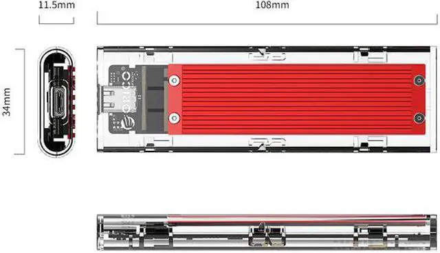 Alt view image 2 of 7 - ORICO TCM2-C3 Aluminum USB 3.1 Gen2 Type-C NVMe M.2 Hard Drive Enclosure 10Gbps Date Transfer Rate Support UASP Protocol with Type-C to C Cable - Red